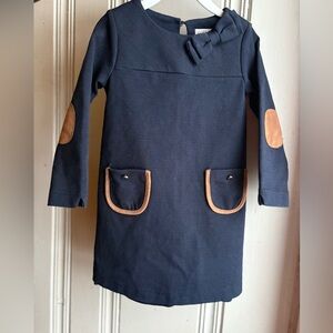3T Hope & Henry Navy Blue Kids Dress with Tan Accents